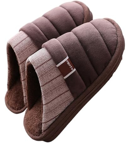 DSFIHJO Chaussons Homme Pantoufles imperméables en duvet for hommes, grande taille 48 49, chaussures d'intérieur d'hiver caoutchouc for, pantoufles de sol for(MD-16 Brown,CN48-49)