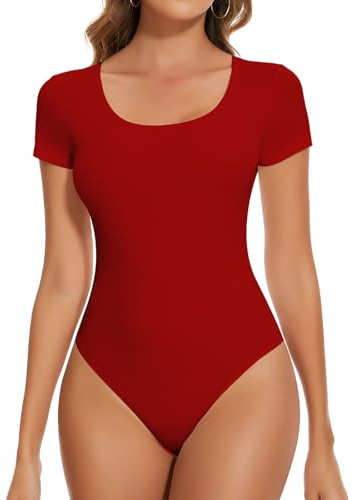 SHAPERIN Kurzarmbody Damen Rundhalsausschnitt Body Gerippte Tshirt Top | Kurzarm Oberteile Sommer Bodysuit Tanga Unterziehbody Einfarbige T-shirts Ausgehen Täglich Lounge