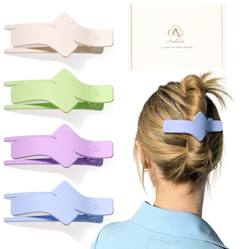 Amlaidu Flache Haarspangen für Damen, Starker Halt Flache Haarklammern für Feines, Dickes, Mittleres und Dünnes, Rutschfest Haarspangen, Grün, Lila, Blau, Weiß, 4 Stück