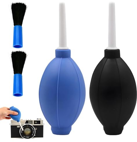 2 Stück Blasebalg Kamera, Objektiv Reinigungsset, Weicher Gummi-Luftgebläse, mit 2 Reinigungsbürste, für Die Reinigung Von Kamerasensoren, Tastaturen, Blau, Schwarz
