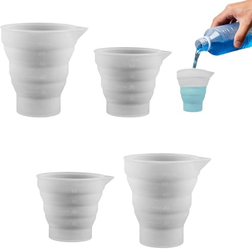 4 PCS Laundry Dosing Ball for Liquid Detergent, Foldable Silicone Measuring Cups with Scale (50ml & 100ml) – Reusable Liquid Dispenser for Washing Machine, Baking, Labs & DIY Crafts