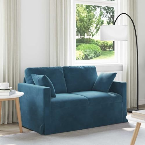 LoogCape Soffa, blå sammet, 138 x 78 x 80 cm, modern hörnsoffa med ergonomisk design, bekväm stoppning, stabil metallram, träram, perfekt för vardagsrum, ungdomsrum och loungeområden