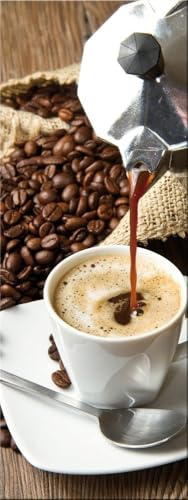 artissimo Glasbild Küche 30x80 cm Küchenbild modern: Espresso mit Kaffeebohnen AG8912A – Wandbild Küche Hochformat hochkant schmal, Küchendeko Kaffee braun