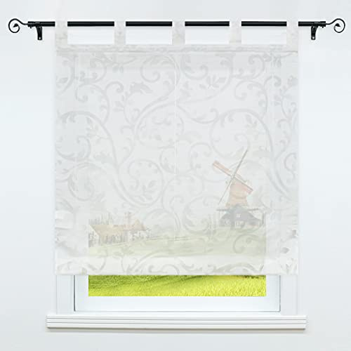 CORLIF Raffrollo Ausbrenner Transparente Raffgardine mit Schlaufen Schlaufenrollo Gardinen Modern Weiß BxH 80x150 cm 1 Stück