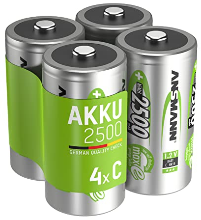 ANSMANN C Size Batteries [Pack of 4] Long Lasting Low Self Discharge Rechargeable C Type 2500 mAh NiMH MaxE Pro Battery For Flashlights, Operating Machines, Toys, LED Torch Lights
