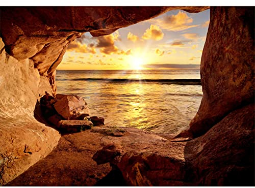Runa Art Fototapete Schlucht Strand Sonnenuntergang 352 x 250 cm Vlies Tapeten XXL Moderne Wandtapete Wohnzimmer Schlafzimmer Braun Orange 9071011a