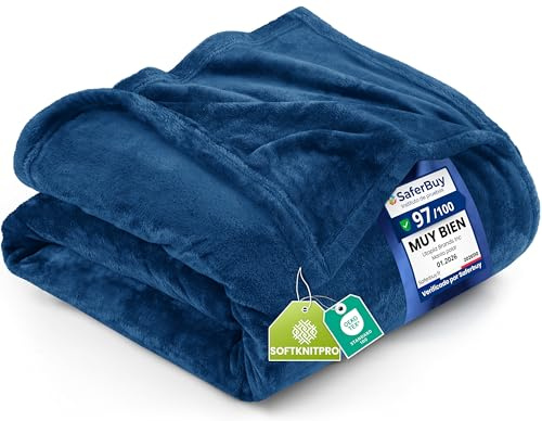 Utopia Bedding Fleece Blanket Queen Size Navy (90x90 Inches) Ultra Soft Warm Lightweight Microfiber Breathable Anti-Static Cozy Winter Bed Blanket, All-Season Home Decor Gift for Men & Women