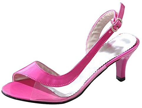 Onewus Vestido de mujer Peep Toe Sandalias de tacón de gatito Moda Verano Slingback Zapatos, fucsia, 46 EU