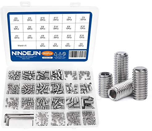 NINDEJIN Set Screws - M2,M3,M4,M5,M6,M8 Metric Hex Flat Grub Set Screw, 304 Stainless Steel - 660 pcs with 6 Allen Keys Assortment Kit - Ideal for Home Repairs Bathroom Fixtures