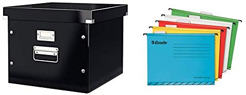 Leitz Suspension File Box, A4, Click and Store Range 60460095 - Black & Esselte 93042 Classic A4 Vertical Suspension Files - Assorted Colours, Pack of 10