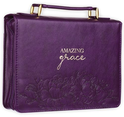Christian Art Gifts Violette Kunstleder-Bibelhülle | Amazing Grace Floral | Große Bibelhülle für Damen