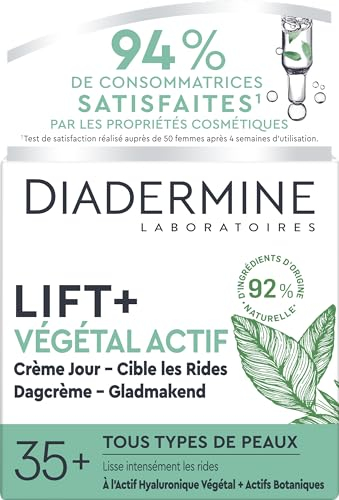 Diadermine - Lift+ Végétal Actif - Crème Visage de Jour - Soin Anti-Rides Fermeté - Acide Hyaluronique Végétal et Actifs Botaniques - Régénère et Lisse Intensément les Rides - Pot de 50 ml