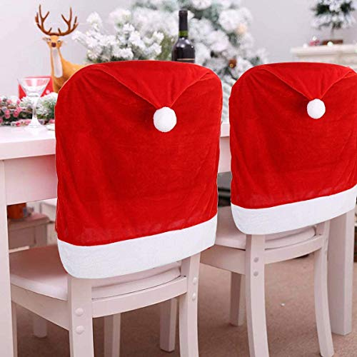 CCINEE Weihnachtsstuhlbezüge, 6 Stück, Weihnachtsmann-Mütze, Schonbezug, Stuhl-Rückenlehne, für Weihnachten, Esszimmer