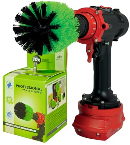 Kornely Premium Drill Brush, Medium-Stiff 8.5cm, Green, Indoor, Marine | 10x efficient, scratch-free, double-density bristles; kitchen, ovens, hobs, worktops, cookware; 6 mm hex shaft