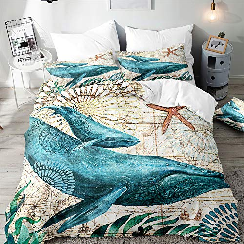 Morbuy 3D Parure de Lit Imprimé de Dauphin, Ensemble de Literie 1/2 Personnes en Microfibre avec Taies d'oreillers + Housses de Couettes pour Adultes Enfants (Bébé Baleine,220x240cm)