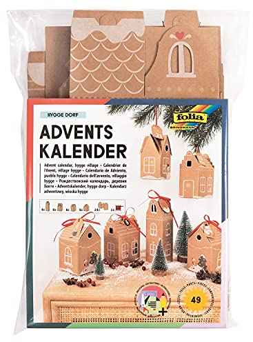 folia 9385 - Adventskalender-Set Hygge Dorf, DIY Bastel-Set mit Geschenk-Schachteln zum Befüllen, 24 Häuser zum Aufhängen oder Aufstellen, als Geschenk und besondere Weihnachts-Deko,wiederverwendbar