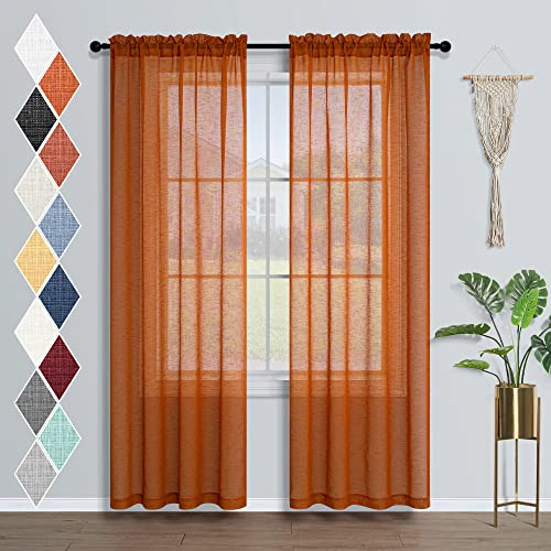 Bohemian Sheer Curtains 96 Inch Length for Dining Room Rod Pocket Burnt Orange Textured Light Filtering Drapes for Patio Sliding Door Floor Living Room Pumpkin Boho Decor Rust Tangerine 8 Ft Long