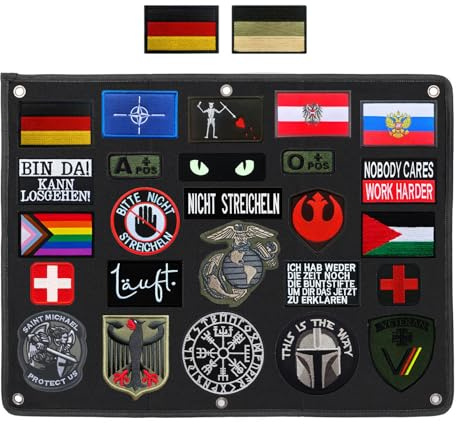64x46 cm Patch-Display-Platte,Hängend Patch-Sammeltafel,Taktische Militär Patches Holder Steckbrett zum Sammeln Haken und Schlaufe-Embleme Abzeichen, 6-Loch, 1000D Strapazierfähig Nylon