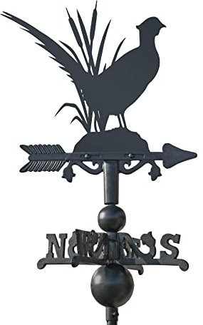 Pheasant Miniature Weathervane Cast Iron & Steel Garden Roof Weather Vane with Universal Mounting Bracket & Directional Arrow, Midnight Black Finish