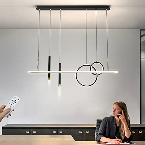 Moderne LED Pendelleuchte Esstisch Dimmbar Hängeleuchte mit Fernbedienung Esszimmerlampe Küchenlampe 65W Hängelampe Höhenverstellbar Pendellampe für Wohnzimmer Schlafzimmer Esszimmer Bar (Schwarz)