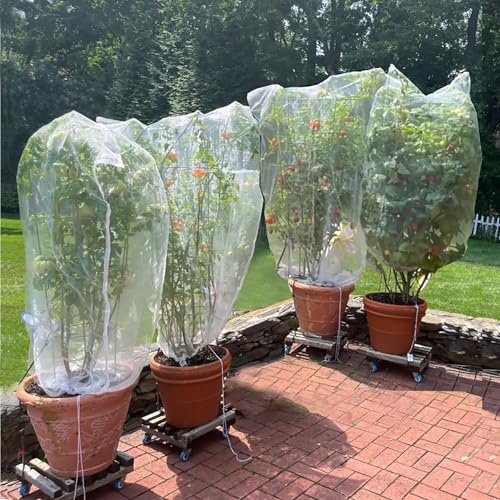 Drawstring Blueberry Netting for Bushes (4 Pack 3.28×2.62FT) - Easy Install Reusable Garden Netting, Protective Mesh for Fruit Trees & Tomato Plants, Blocks Birds, Squirrels & Insects