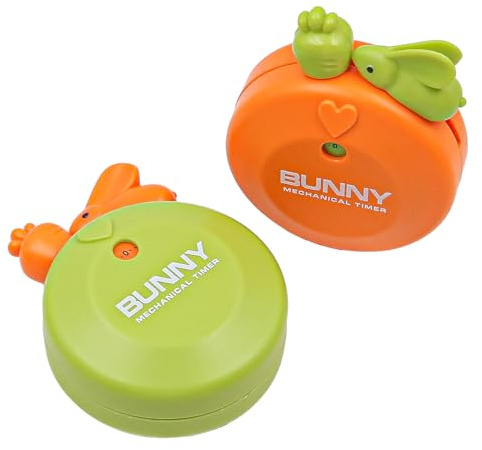 POFET 2PCS Kitchen Timer,Bunny 60 Minutes/1 Hour Count Down Alarm Reminder Egg Timers round Wind Up Mechanical Timer for Baking Boiling Eggs Cooker Teachers Kids