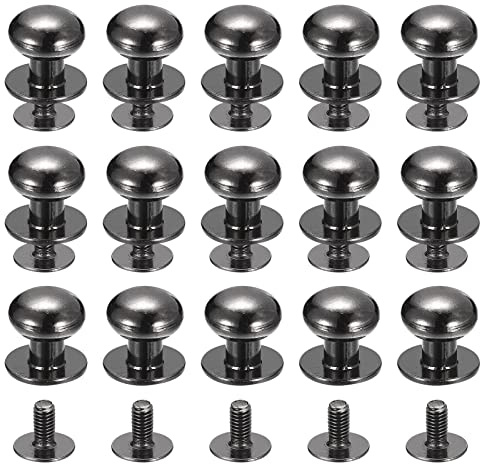 sourcing map 10mm Bola Cabeza Perno Remaches Tornillo Espalda, 15 Paquete Redondo Cabeza Botón Pezón Remache para Bricolaje Cuero Artesanía Bolso Cinturón, Metálico Negro