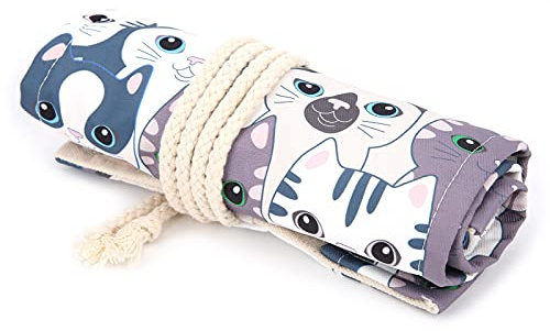 Fdit Portapenne Organizzatore Astuccio Rotolo Avvolgere Sacchetto Astuccio per Penne Matita Colorata Penna di Piombo Canva Astuccio Portapenne 36 Fori Portapenne in Tela