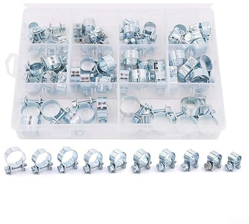 60PCS Hose Clamps, Galvanized Water Pipe Clamp, Double Ear Clamp 7-18mm Fuel Water Hose Clamp Assembly for Small-Sized Thin-Walled Hoses