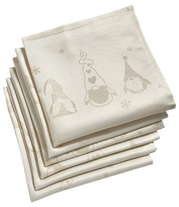 Celebright Christmas Pack of 6 Napkins - Square 17 x 17 Inches (43 x 43 cm) - Ideal Xmas Dinner Table Decorative Settings - Metallic Gonk Theme Embossed Design - Cream & Metallic Gold