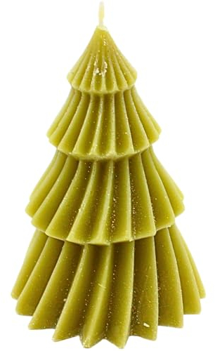 Dekohelden24 Candela di alta qualità in albero di Natale verde con glitter, fatta a mano, dimensioni: 12 x 7 cm (altezza x diametro)