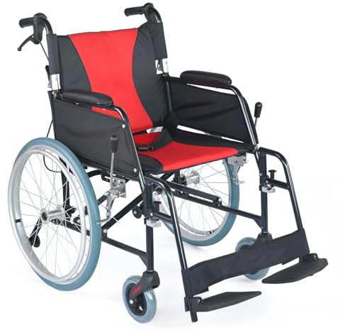 Medwarm Ultra Lightweight Foldable Wheelchair, Wheelchairs for Adults, Weights only 22 lbs, Portable & Transport Wheelchair with Handbrakes, Swing Away Footrests and Anti-tippers