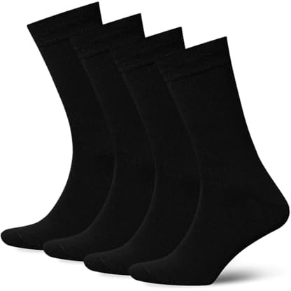 Duna Cotton Mens Black Dress Socks 4 Pairs - Super Soft and Breathable Daily Lightweight Crew Socks size 10-12 Black