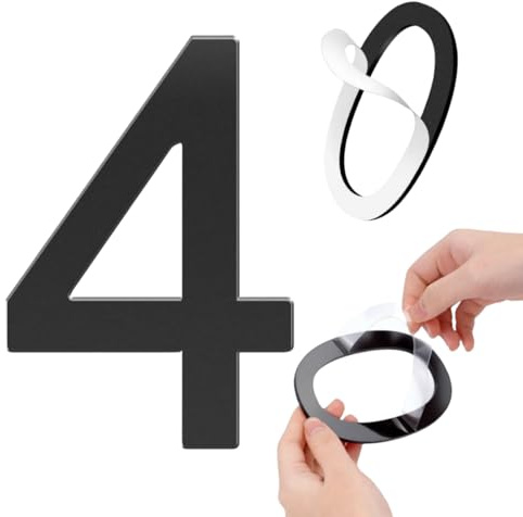 GLDonee Self-adhesive 5 Inch House Numbers Acrylic House Number Modern House Numbers Black Mailbox Numbers for Outside Address Home Number for Apartments Office Hotel Room (Number 4)