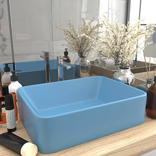 FOZICV Luxus-Waschbecken Matt Blau 41x30x12 cm Keramik Aufsatzbecken Aufsatzwaschtisch SpüLbecken Keramik Badezimmer Waschbecken Rechteckig Aufsatzwaschbecken Rechteckig Washbasin BadmöBel