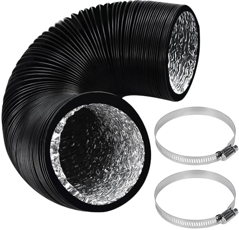 Dryer Vent Hose, 125mm Aluminum Air Ducting, 2.5m Exhaust Ducting for HVAC Ventilation Cooker Hood Extractor Fan Air Conditioner with 2 Stainless Steel Clamps
