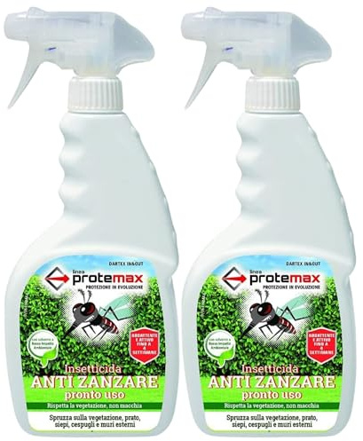 Insetticida ANTI ZANZARE Pronto Uso. Rispetta La Vegetazione, Non Macchia. Abbattente e Attivo Fino a 4 Settimane. Con Solvente a Basso Impatto Ambientale 500ml (2 Spray)
