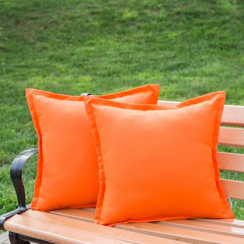 LIGICKY Lot de 2 housses de coussin décoratives imperméables pour extérieur, orange, 50,8 x 45,7 cm, carrées, couleur unie, avec bord large, pour terrasse, tente, jardin, canapé, balcon, automne