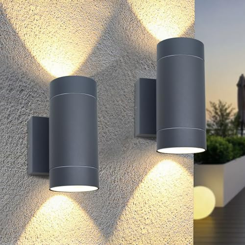 EBION Aussenlampe AußEnlampe Wand GU10,Up Down IP65 Wasserdichte | Wandleuchte Aussen,AußEnwandleuchten Leuchten Aussen,Anthrazit, Aluminium 35W,2 Stück(Ohne Leuchtmittel)