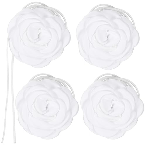 QUARKZMAN 4Stk Blume Chokers Halskette für Frauen Groß Rose Floral Chokers Zubehör Sommer Halskette Party Schmuck für Frauen Weiß