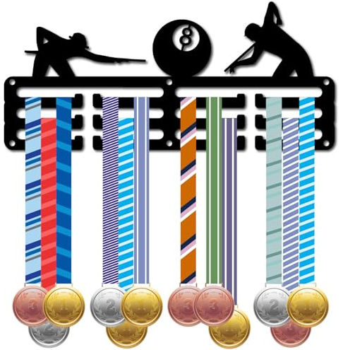 CREATCABIN Billard Medaillenhalter Medaillenständer Aus Eisen Zur Wandmontage Medaillenaufbewahrung 3 Leine Separate Haken Preisbänder Zum Aufhängen Für Sportler Geschenk Für Wettkampfsieger 29x13cm