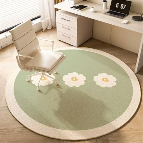 DJHWWD Auslegware Kinderzimmer kinderzimmerteppich Junge Schlafzimmer, runder grüner Teppich, Arbeitszimmer, niedriger Flor, maschinenwaschbar küchenteppich waschbar kuschelteppich 120X120CM