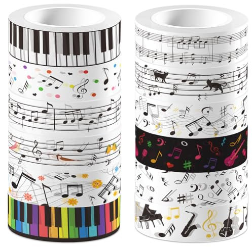 craspire 12 Rolle Musiknoten Klebeband Schwarz Weiß Gitarre Klavier Musiknoten Tasten Rhythmus Masking Tapes Dekorative Washi Papier Aufkleber Für Scrapbook Tagebuch Geburtstagsparty