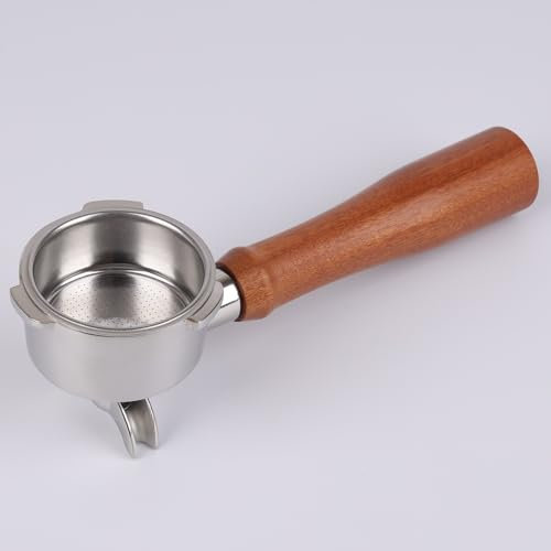 Portafiltro de 51 mm para Cecotec Power Espresso 20/Casabrews CM5418 con doble caño – Soporte de filtro de acero inoxidable con colador – Mango de madera