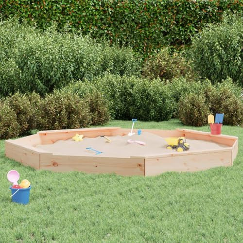 Fasba Sandkasten Sandbox Sandkiste Spielhaus Holzsandkasten Garten Kinder Holz Spielzeug mit Sitzen Achteck Massivholz Kiefer 232 x 232 x 20 cm