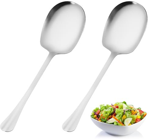 Lot de 2 cuillères de service en acier inoxydable de 22,5 cm pour servir la soupe, la salade, les pâtes, les longues poignées robustes pour un service confortable, parfait pour la cuisine et la maison