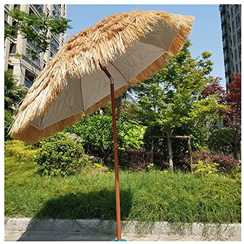 GLJTUO Ombrellone da Esterno in Paglia, Parasole Impermeabile Hawaiano da Spiaggia, 180 Cm, con Funzione di Inclinazione, Ombrellone in Rafia per Giardino, Balcone, Terrazza, Co,