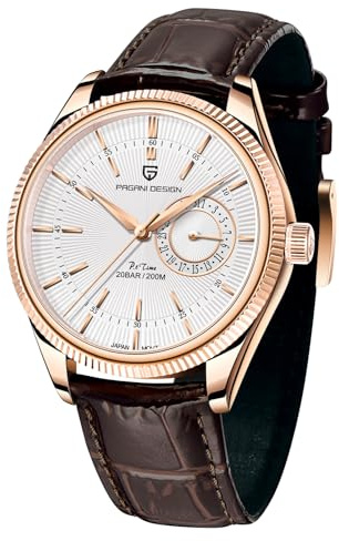 Pagani Design Herren 40mm Edelstahl Quartz Geschäftsuhr 200m Sport wasserdicht Lederarmband Band Datumsanzeige Herrenuhr