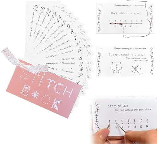 Stitch Book, DIY Creative Mini Sewing Book, Embroidery Stitch Cards, Embroidery Stitches Beginners Cards, Sewing Books Craft Set, Stitches Books with Needle and Thread for Beginners Enthusiasts