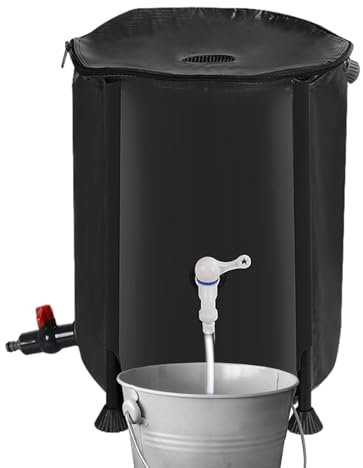 Collecteur d'eau de pluie portable de 200 L avec filtre, réservoir de stockage d'eau résistant aux intempéries avec robinet et kit de trop-plein, récipient de pluie extérieur pour jardinage, lavage de